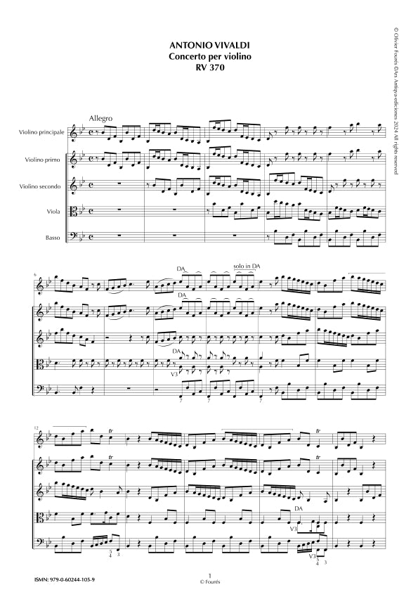 RV 370 Concerto per Violino in SI-b maggiore