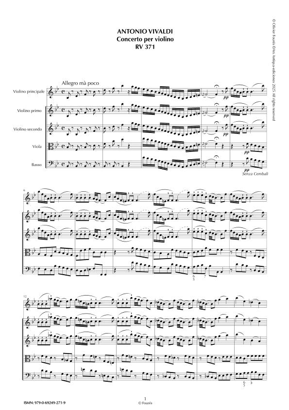 RV 371 Concerto per Violino in SI-b maggiore