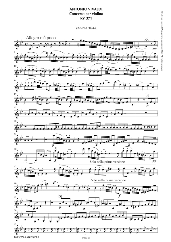 RV 371 Concerto per Violino in SI-b maggiore