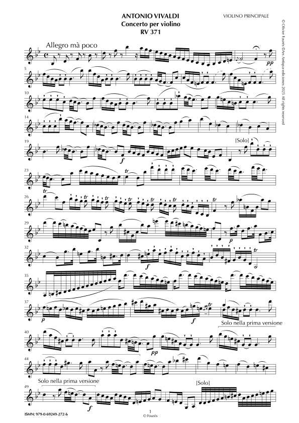 RV 371 Concerto per Violino in SI-b maggiore