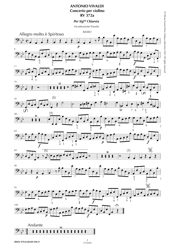 RV 372 - RV 372a Concerto per Violino in Sib maggiore per Sig.ra Chiareta