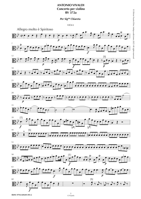 RV 372 - RV 372a Concerto per Violino in Sib maggiore per Sig.ra Chiareta
