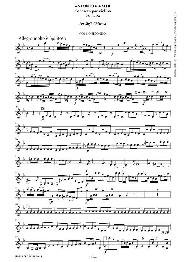 RV 372 - RV 372a Concerto per Violino in Sib maggiore per Sig.ra Chiareta