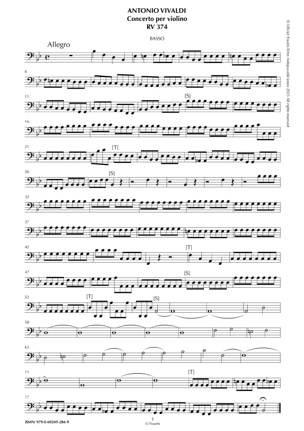 RV 374 Concerto per Violino in SI-b maggiore opera settima n.VI