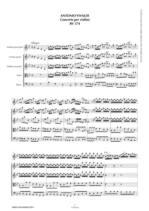 RV 374 Concerto per Violino in SI-b maggiore opera settima n.VI