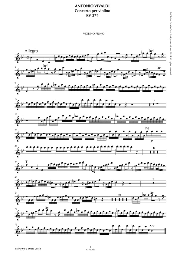 RV 374 Concerto per Violino in SI-b maggiore opera settima n.VI
