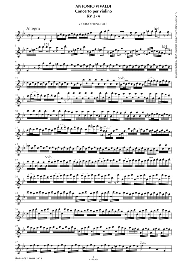 RV 374 Concerto per Violino in SI-b maggiore opera settima n.VI