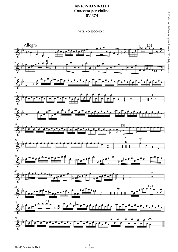 RV 374 Concerto per Violino in SI-b maggiore opera settima n.VI
