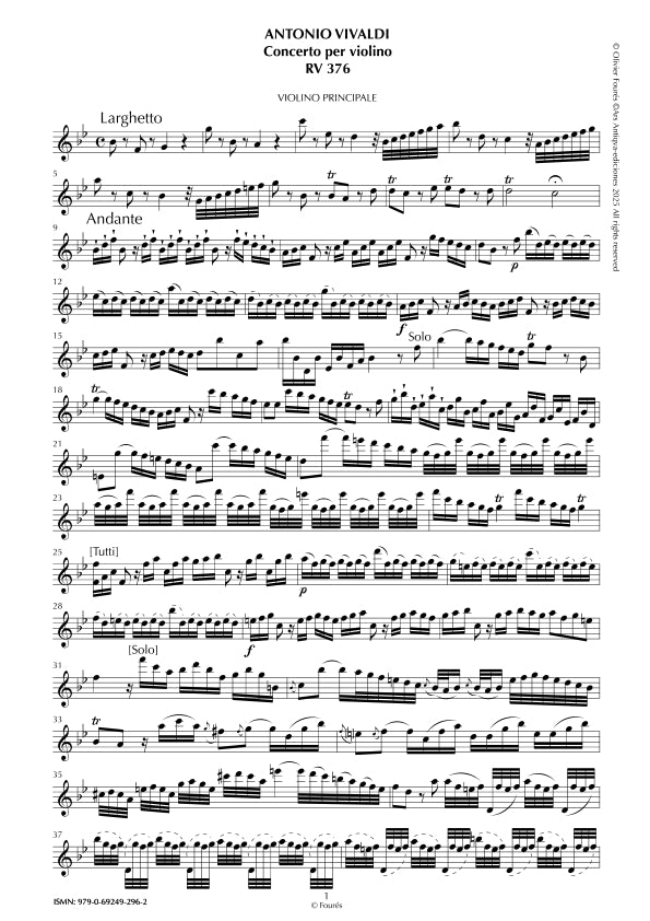RV 376 Concerto per Violino in SI-b maggiore