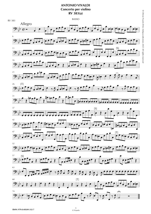 RV 383 / RV 383a Concerto per Violino in SI-b maggiore "La Stravaganza" opera quarta N.I