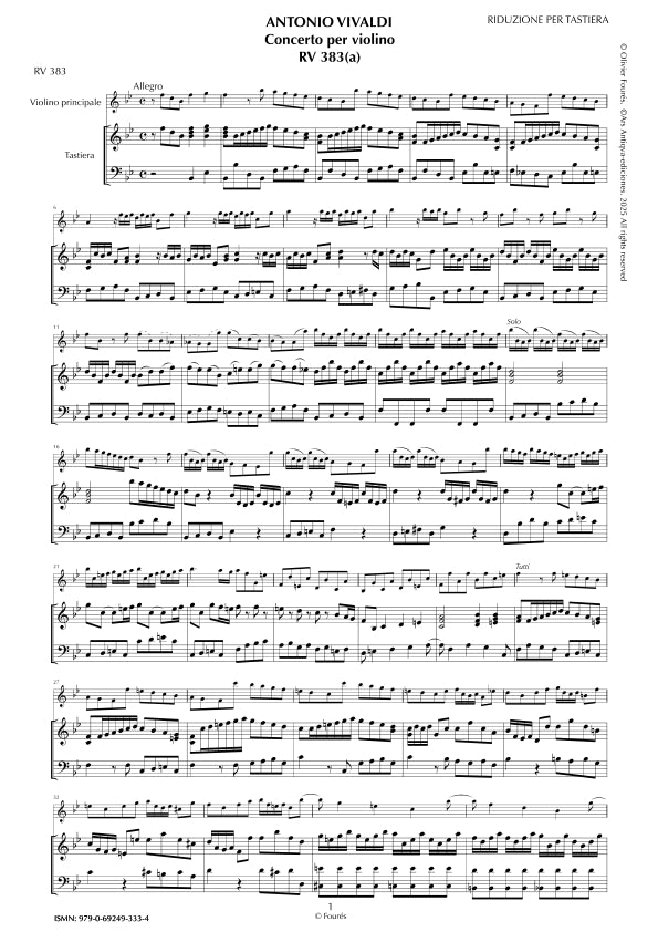 RV 383 / RV 383a Concerto per Violino in SI-b maggiore "La Stravaganza" opera quarta N.I