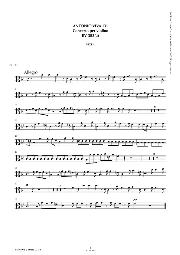 RV 383 / RV 383a Concerto per Violino in SI-b maggiore "La Stravaganza" opera quarta N.I