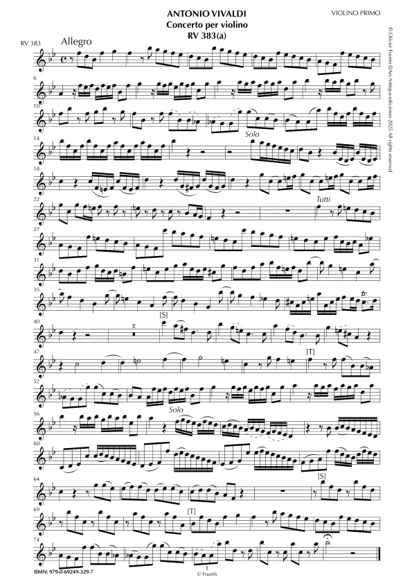 RV 383 / RV 383a Concerto per Violino in SI-b maggiore "La Stravaganza" opera quarta N.I