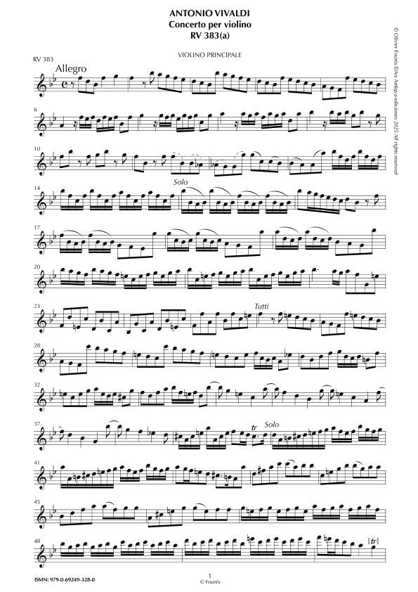 RV 383 / RV 383a Concerto per Violino in SI-b maggiore "La Stravaganza" opera quarta N.I