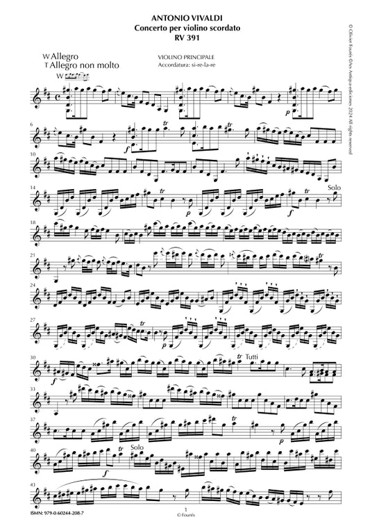 RV 391 Concerto per Violino scordato in si minore. "La Cetra" Opera nona n.XII