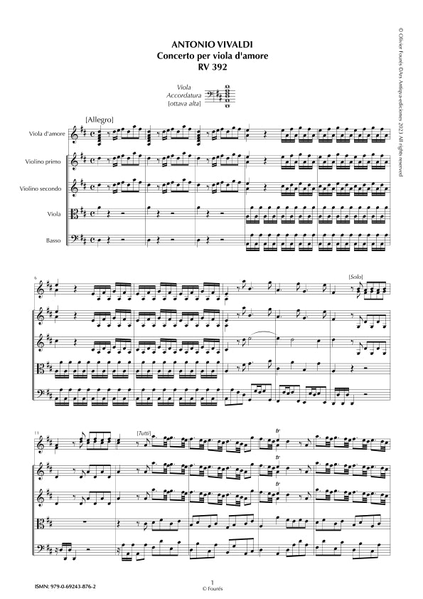 RV 392 Concerto per Viola d´Amor in in Re maggiore