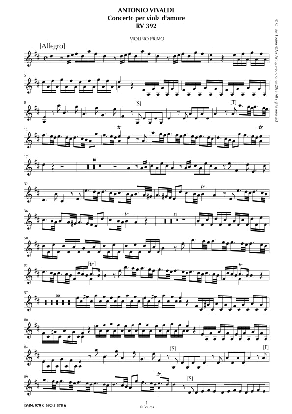 RV 392 Concerto per Viola d´Amor in in Re maggiore