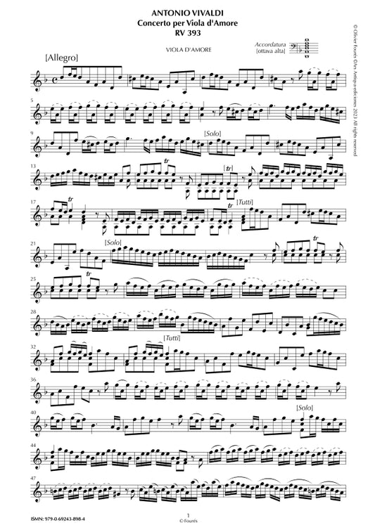 RV 393 / RV 769 Concerto per Viola d´Amor o Violino in in re minore