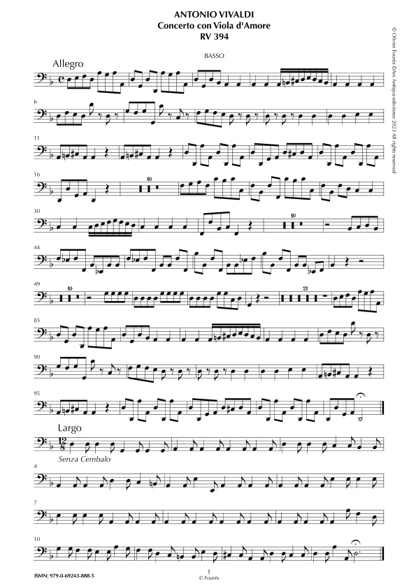 RV 394 Concerto per Viola d´Amor in in re minore
