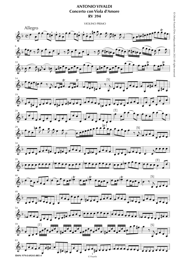 RV 394 Concerto per Viola d´Amor in in re minore