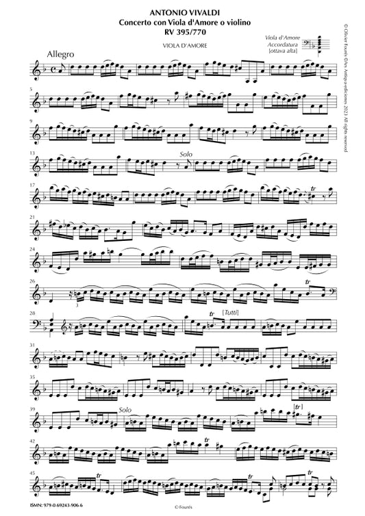 RV 395 / RV 770 Concerto per Viola d´Amor o Violino in in re minore