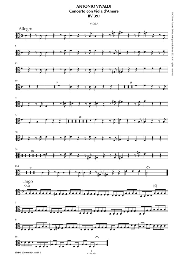RV 397 Concerto per Viola d´Amor in in la minore