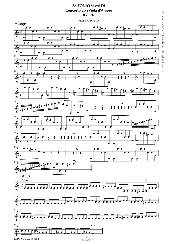 RV 397 Concerto per Viola d´Amor in in la minore