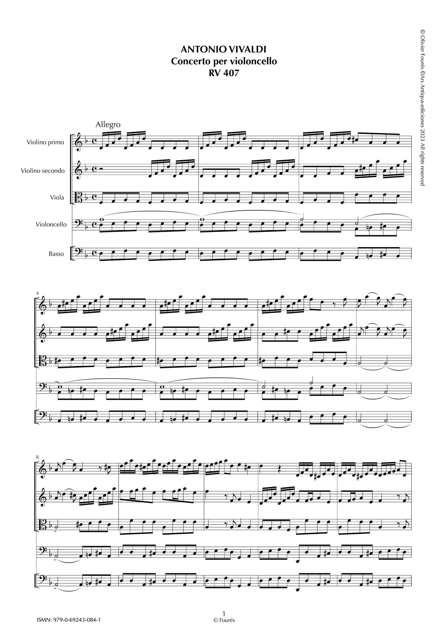 RV 407 Concerto per Violoncello in re minore