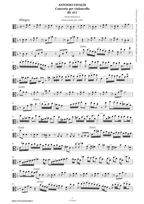 TRASCRIZIONE PER VIOLA dal Concerto per Violoncello RV 411