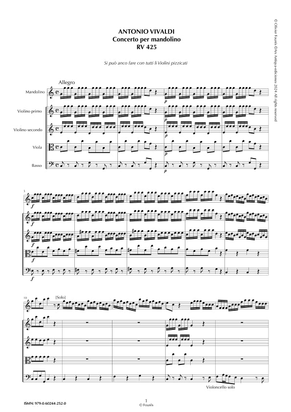 RV 425 Concerto per Mandolino in Do maggiore