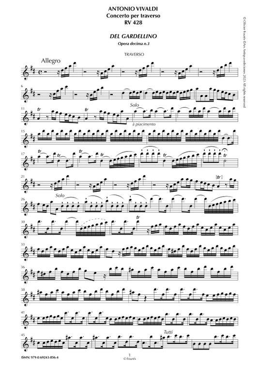 RV 428 Concerto per Traverso in Re maggiore -IL GARDELLINO- Opera decima n.III