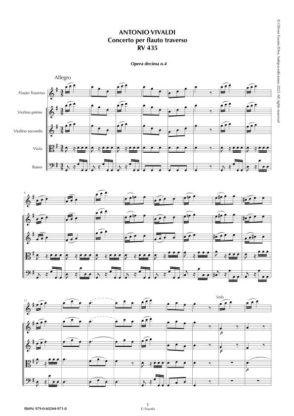 RV 435 Concerto per Traverso in Sol maggiore. Opera decima n.IV