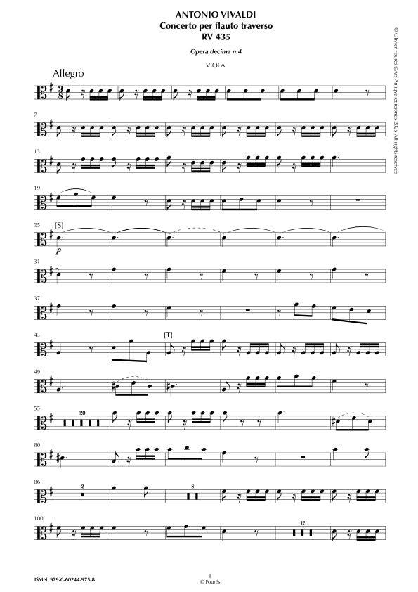 RV 435 Concerto per Traverso in Sol maggiore. Opera decima n.IV