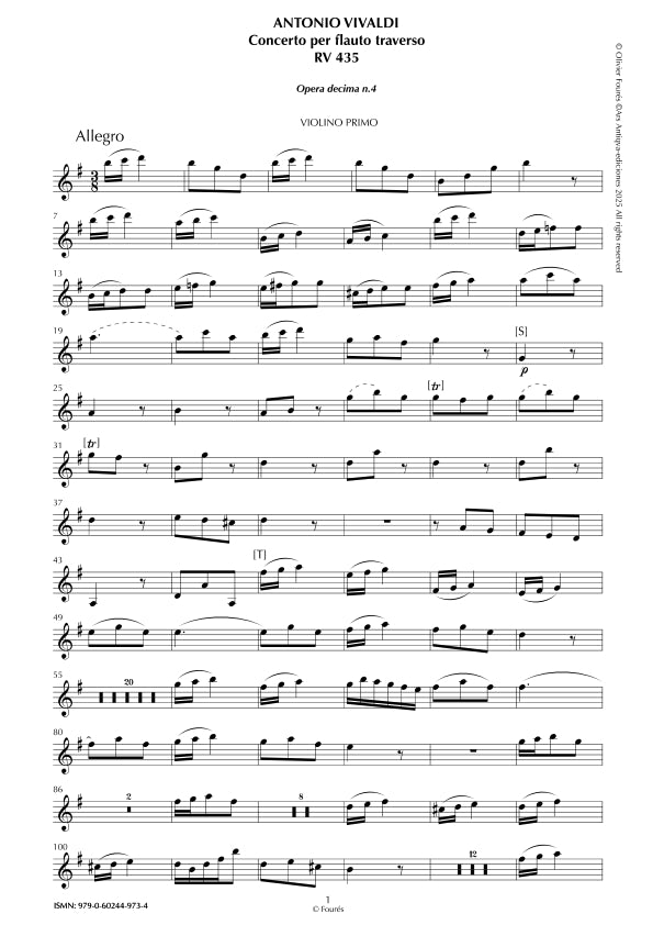 RV 435 Concerto per Traverso in Sol maggiore. Opera decima n.IV