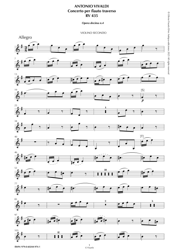 RV 435 Concerto per Traverso in Sol maggiore. Opera decima n.IV