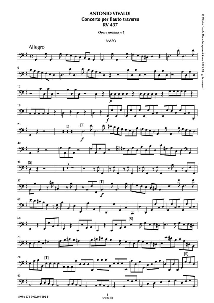 RV 437 Concerto per Traverso in Sol maggiore. Opera decima n.VI