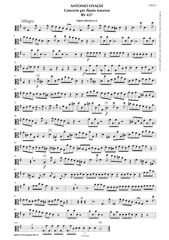 RV 437 Concerto per Traverso in Sol maggiore. Opera decima n.VI