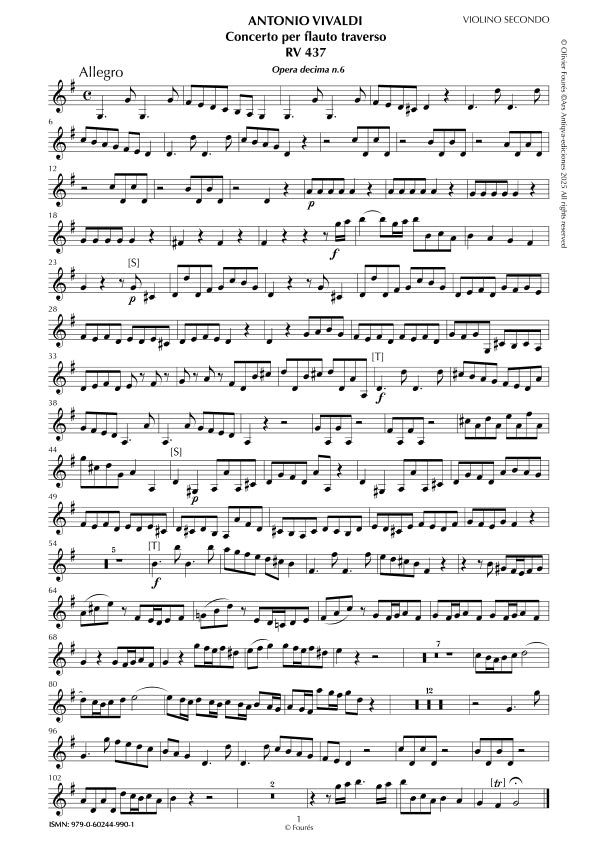 RV 437 Concerto per Traverso in Sol maggiore. Opera decima n.VI