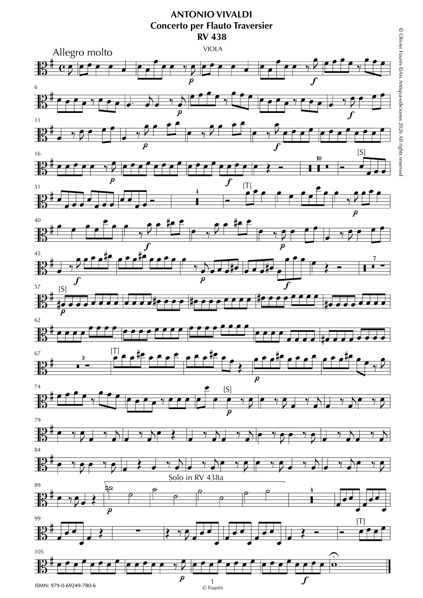RV 438 / RV 438a Concerto per Traversier in Sol maggiore.
