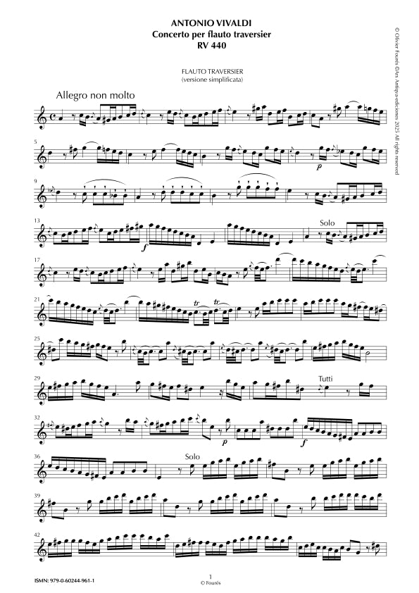 RV 440 Concerto per Flauto Traversier in la minore