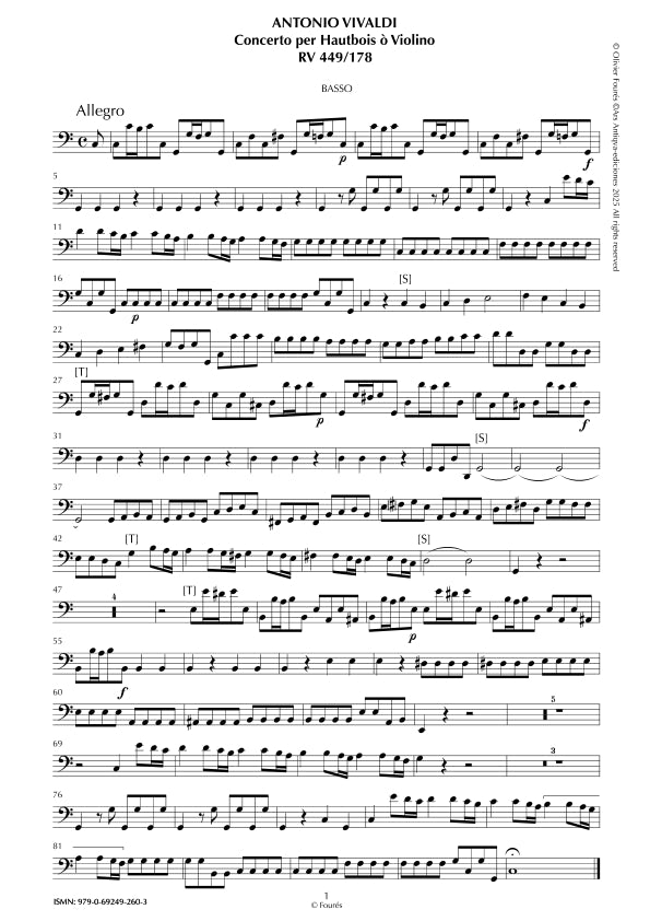 RV 449 / RV 178 Concerto per Hautbois ò Violino in Do maggiore "Il Cimento dell´Armonia e dell´Invenzione" opera ottava N.XII