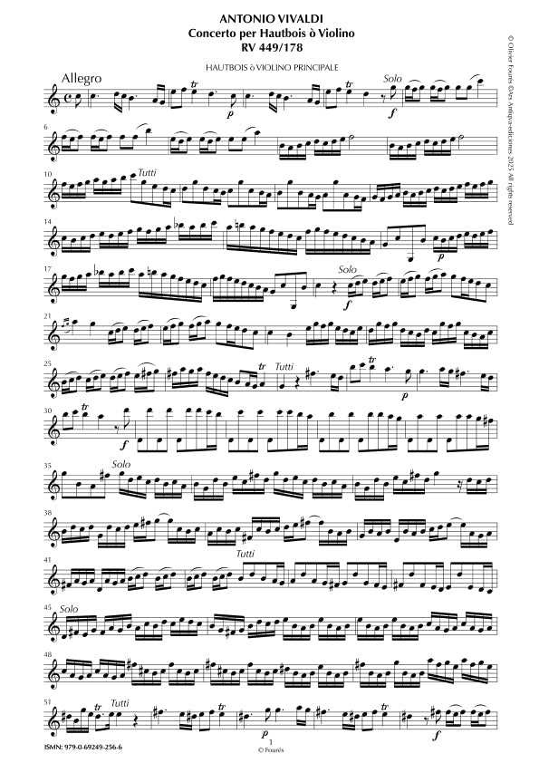 RV 449 / RV 178 Concerto per Hautbois ò Violino in Do maggiore "Il Cimento dell´Armonia e dell´Invenzione" opera ottava N.XII