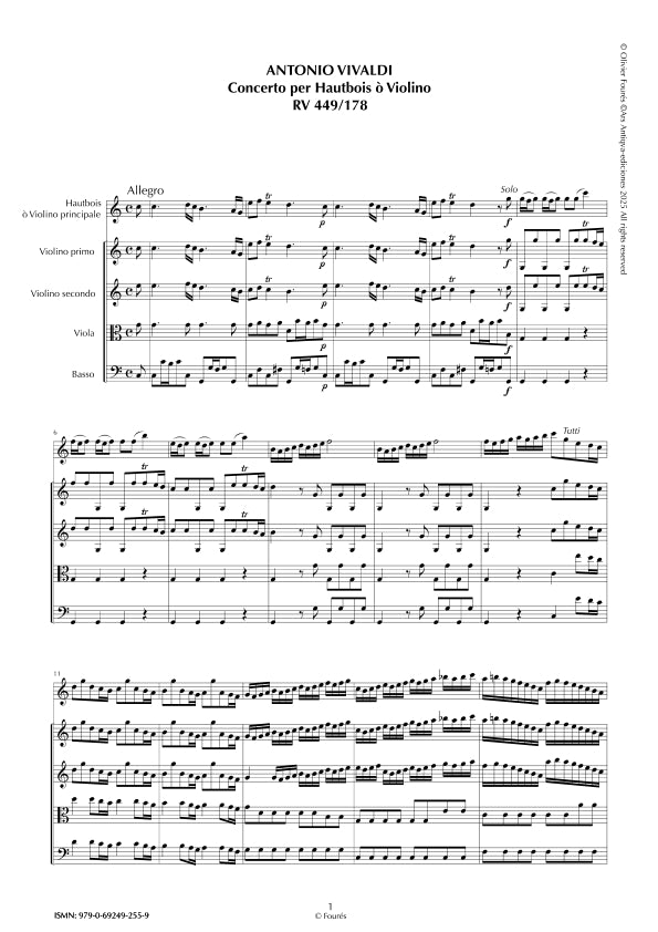 RV 449 / RV 178 Concerto per Hautbois ò Violino in Do maggiore "Il Cimento dell´Armonia e dell´Invenzione" opera ottava N.XII