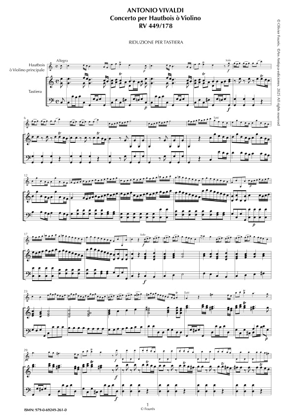 RV 449 / RV 178 Concerto per Hautbois ò Violino in Do maggiore "Il Cimento dell´Armonia e dell´Invenzione" opera ottava N.XII