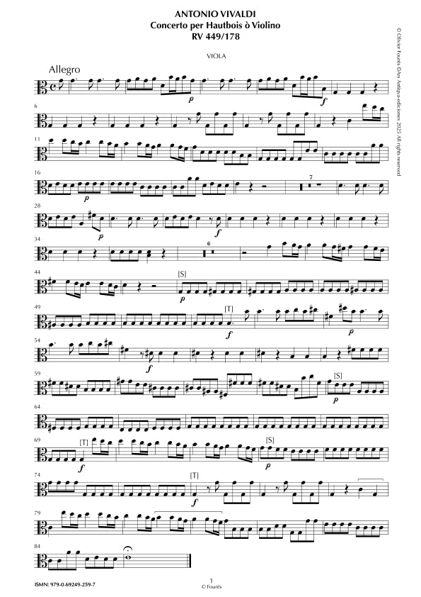 RV 449 / RV 178 Concerto per Hautbois ò Violino in Do maggiore "Il Cimento dell´Armonia e dell´Invenzione" opera ottava N.XII