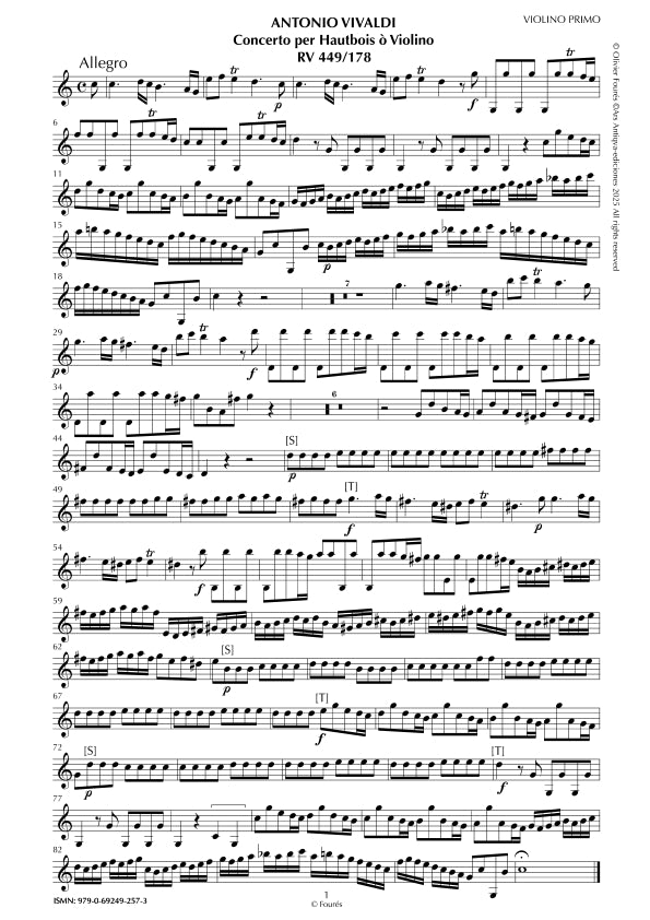 RV 449 / RV 178 Concerto per Hautbois ò Violino in Do maggiore "Il Cimento dell´Armonia e dell´Invenzione" opera ottava N.XII