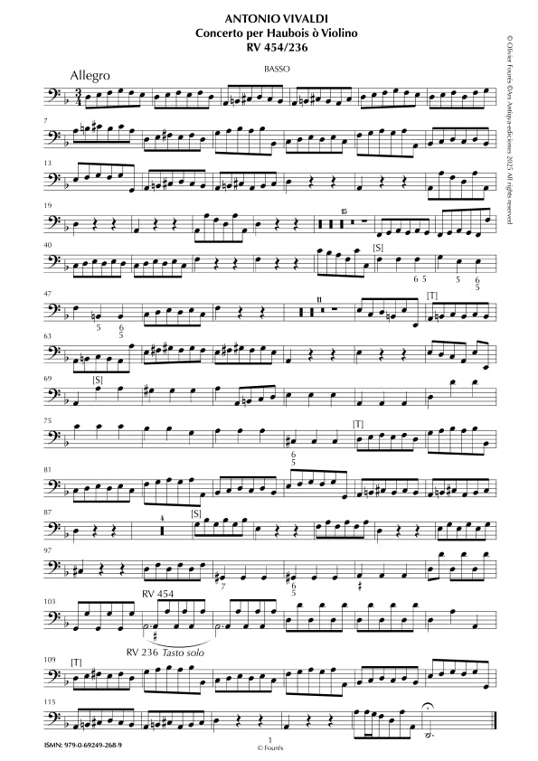 RV 454 / RV 236 Concerto per Haubois ò Violino in re minore "Il Cimento dell´Armonia e dell´Invenzione" opera ottava N.IX