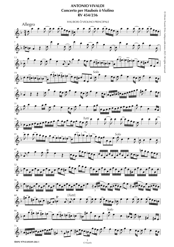 RV 454 / RV 236 Concerto per Haubois ò Violino in re minore "Il Cimento dell´Armonia e dell´Invenzione" opera ottava N.IX