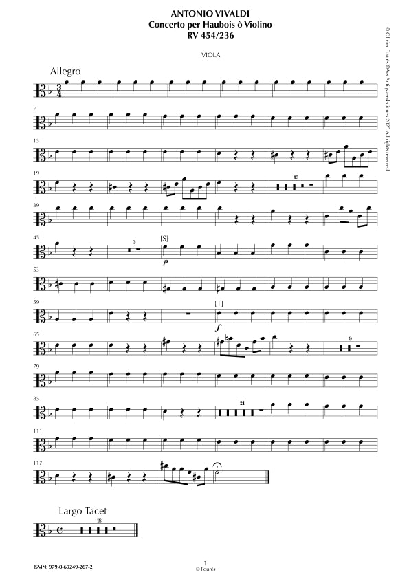 RV 454 / RV 236 Concerto per Haubois ò Violino in re minore "Il Cimento dell´Armonia e dell´Invenzione" opera ottava N.IX