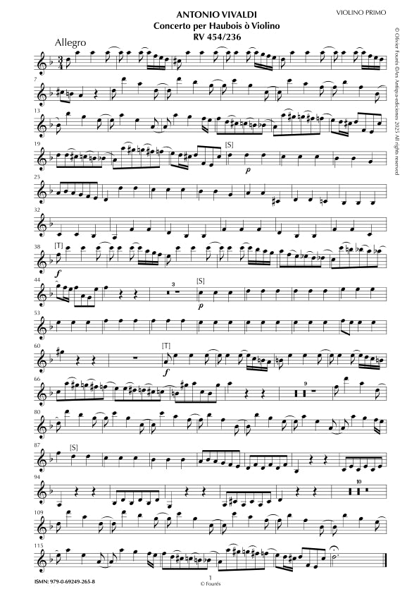 RV 454 / RV 236 Concerto per Haubois ò Violino in re minore "Il Cimento dell´Armonia e dell´Invenzione" opera ottava N.IX